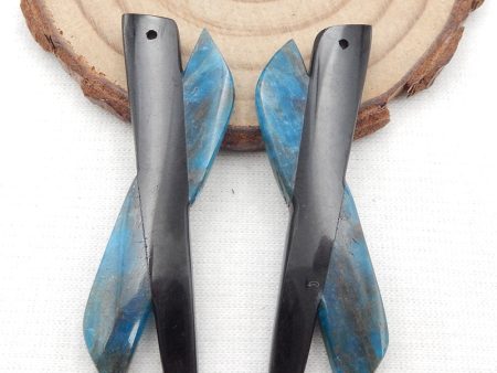 Intarsia of Labradorite and Blue Apatite Earring Beads 49x15x4mm, 10.5g Hot on Sale