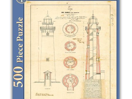 Big Sable Lighthouse Architectural Drawing, 500-Piece Puzzle Hot on Sale