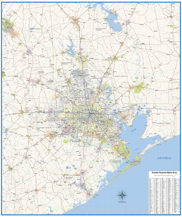 Greater Houston Metro Area Wall Map For Cheap