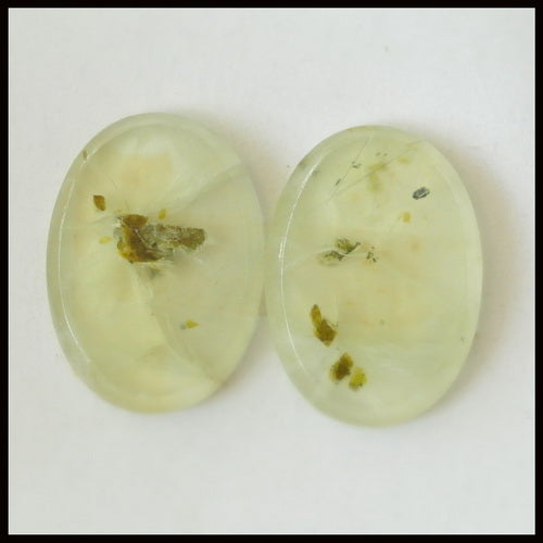 Natural Prehnite Gemstone Cabochon Pair 25x18x4mm,7.8g For Sale