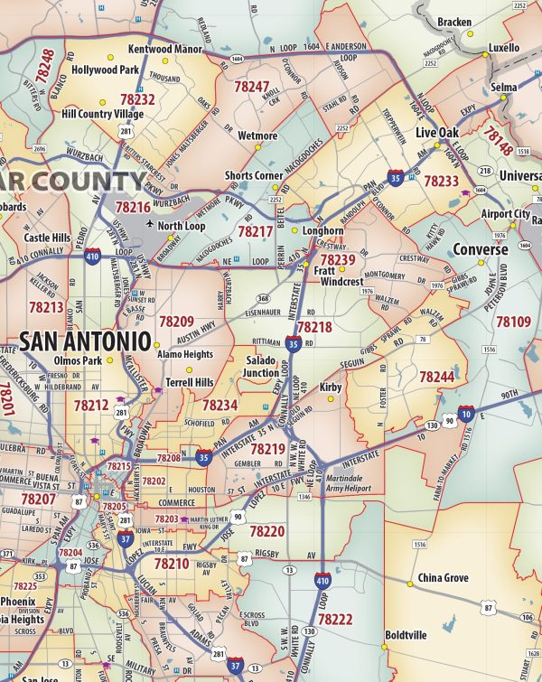 Greater San Antonio Metro Area Zip Code Map Online now