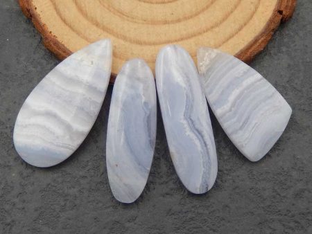 4 PCS Natural Blue Lace Agate Side-Drilled Pendant Beads 27x16x4mm, 34x17x4mm, 13.2g Online Hot Sale