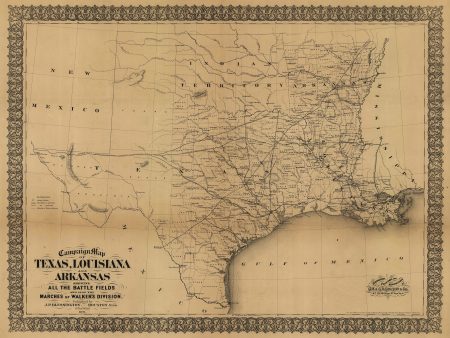 Campaign map of Texas, Louisiana and Arkansas 1871 Sale