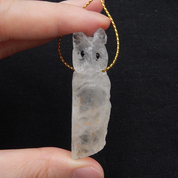 Natural Quartz Carved Owl Pendant Bead 54x16x13mm, 16.1g Discount