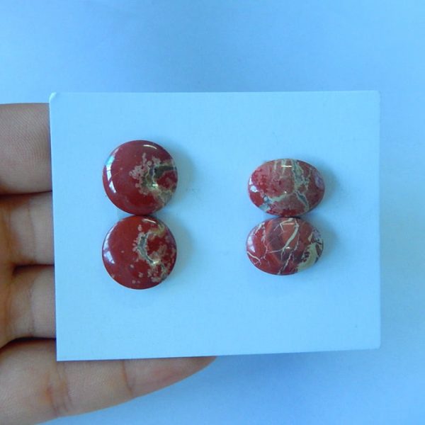 2 Pairs Natural Red River Jasper Cabochons 15x5mm, 15x12x4mm, 7.8g For Discount