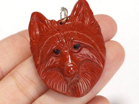 Natural Red River Jasper Carved fox head Pendant Bead 38x29x12mm, 13.2g For Sale