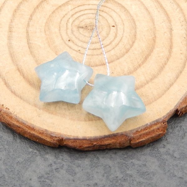 Natural Blue Aquamarine Earring Beads 14x14x7mm, 3.2g Online Hot Sale