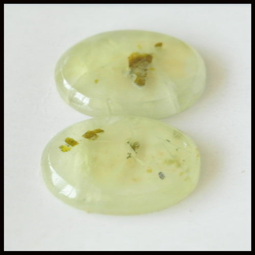 Natural Prehnite Gemstone Cabochon Pair 25x18x4mm,7.8g For Sale