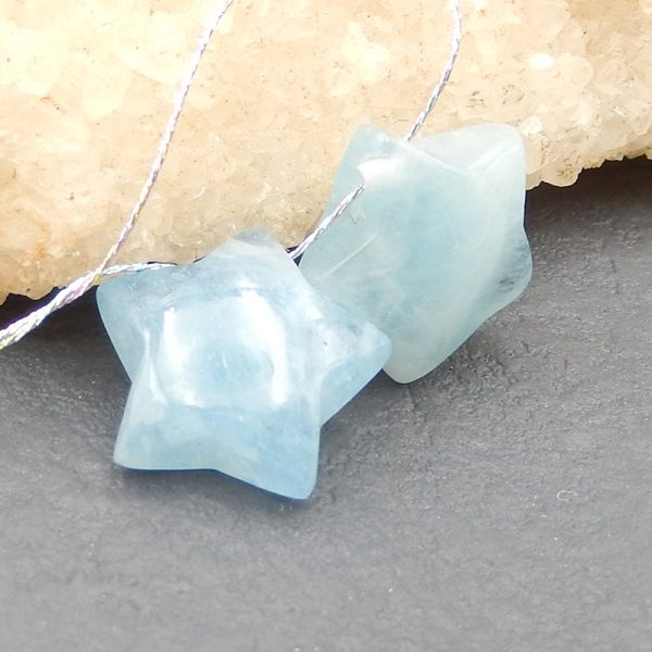 Natural Blue Aquamarine Earring Beads 14x14x7mm, 3.2g Online Hot Sale