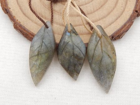 3 PCS Natural Labradorite Carved Leaf Pendant Beads 29x12x4mm, 24x12x4mm, 6.1g For Sale