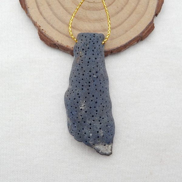 Natural Blue Fossil Coral Pendant Bead 54x20x8mm, 12.0g For Sale