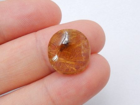 Natural Gold Rutilated Quartz Cabochon 13x14x6mm, 1.6g Fashion