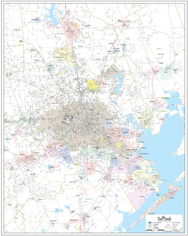 Houston Metro Area Major Arterial Wall Map by True North Publishing Cheap