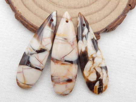 3 PCS Natural Peanut Wood Jasper Pendant Beads 38X12X4mm, 8.3g on Sale