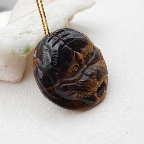 Natural Tiger s Eye Jasper Carved tiger Pendant Bead 45x45x12mm, 37.2g Hot on Sale