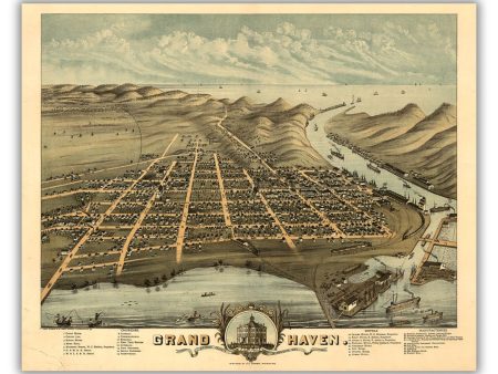 Bird s Eye View of Grand Haven, 1874 Print Sale