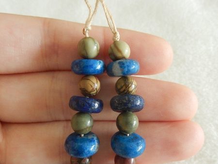 2 PCS Natural Red Creek Jasper And Lapis Lazuli Pendant Beads 10x5mm, 6x6mm 7.6g on Sale