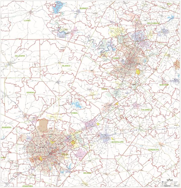 Greater Austin & San Antonio Metro Area Major Arterial Wall Map by True North Publishing Supply