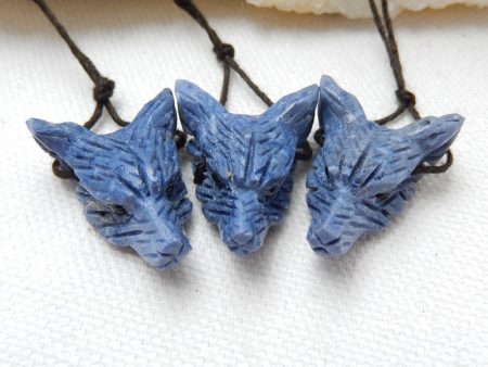 3 PCS Natural Blue Coral Carved Wolf Head Pendant Beads 25x19x9mm, 10.9g Online Hot Sale