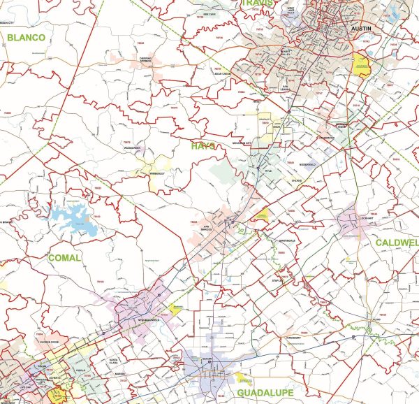 Greater Austin & San Antonio Metro Area Major Arterial Wall Map by True North Publishing Supply