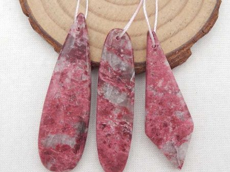 3 PCS Natural Thulite Jasper Pendant Beads 42x15x5mm, 47x14x5mm, 14.3g Online Hot Sale