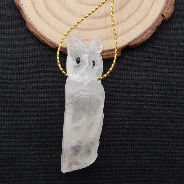 Natural Quartz Carved Owl Pendant Bead 54x16x13mm, 16.1g Discount