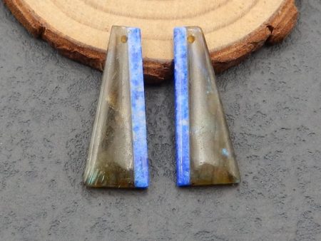 Intarsia of Lapis Lazuli And Labradorite Earring Beads 30x11x4mm 4.4g Hot on Sale