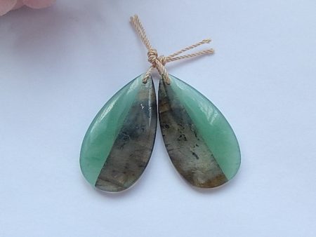 Intarsia of Labradorite and Green Aventurine Earring Beads 34x18x4mm, 8.3g Supply