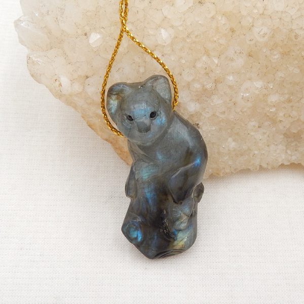 Natural Labradorite Carved koala Pendant Bead 45x22x10mm, 14.9g on Sale