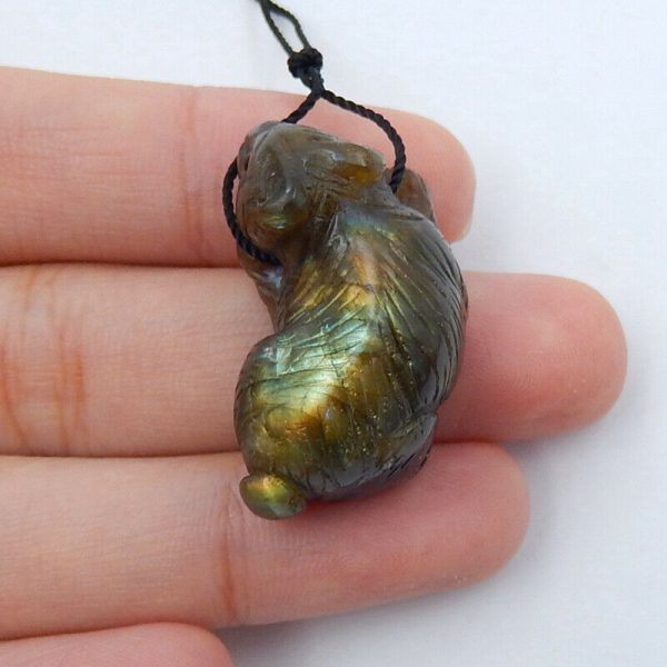 Natural Labradorite Carved animal Pendant Bead 29x15x13mm 9.4g Hot on Sale