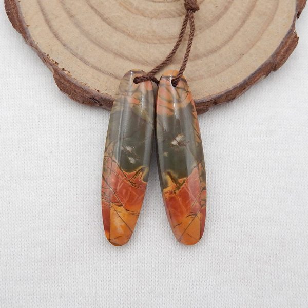 Natural Red Creek Jasper Earring Beads 37x9x4mm, 5.1g Supply