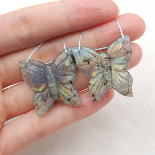 Natural Labradorite Carved butterfly Earring Beads 27x27x6mm, 11g Supply