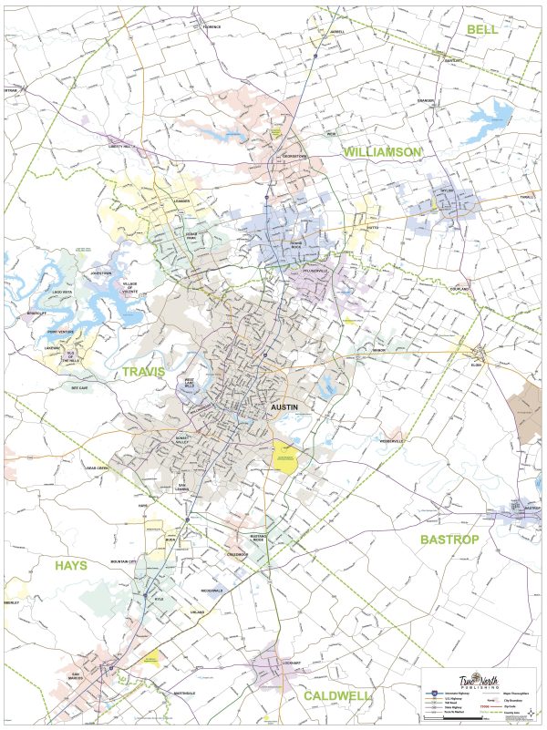 Greater Austin Area Major Arterial Wall Map by True North Publishing Online Hot Sale