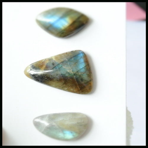 3 PCS Natural Labradorite Cabochons 28x18x5mm, 22x13x6mm, 8.7g Supply