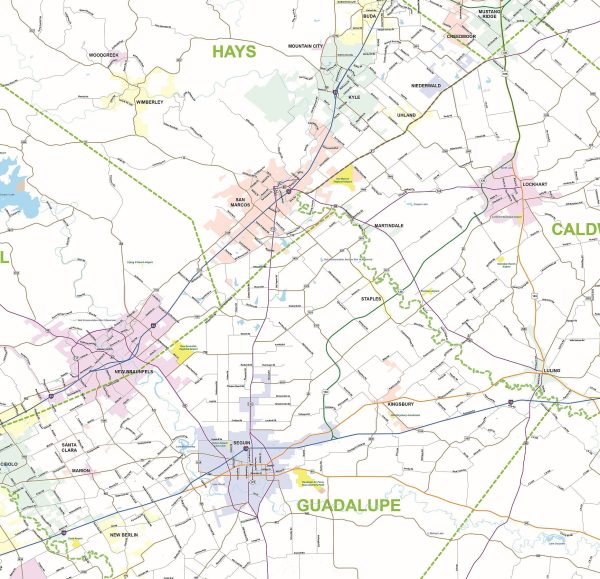 Greater Austin & San Antonio Metro Area Major Arterial Wall Map by True North Publishing Supply