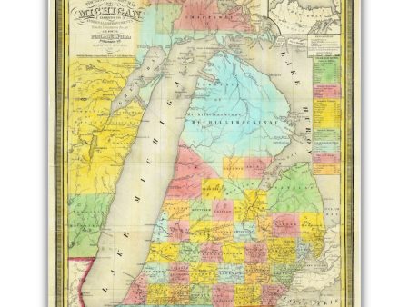 Tourist s Pocket Map of Michigan, 1839 Print Discount