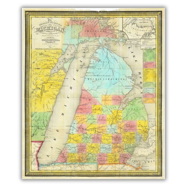 Tourist s Pocket Map of Michigan, 1839 Print Discount