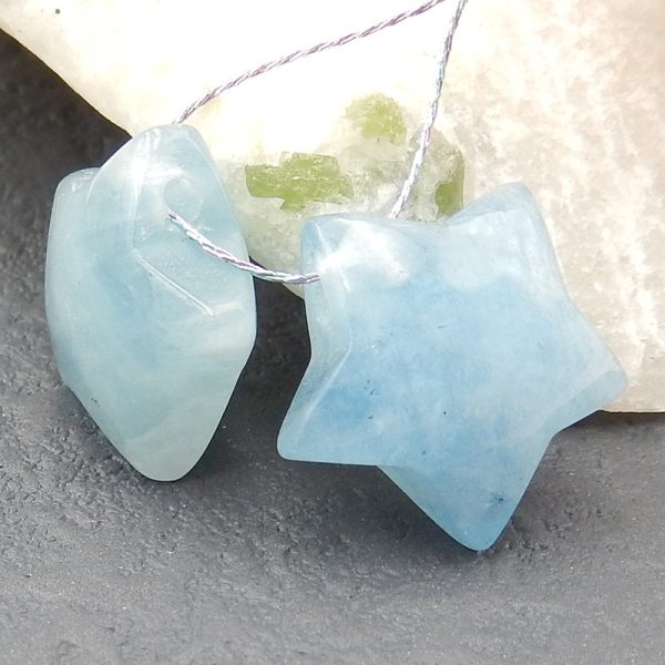 Natural Blue Aquamarine Earring Beads 14x14x7mm, 3.2g Online Hot Sale