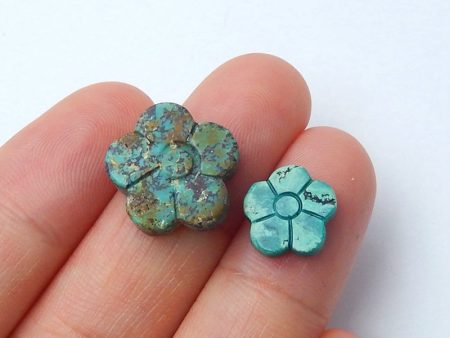 2 PCS Natural Turquoise Cabochons Paired 14x5mm, 10x2mm, 1.9g Discount