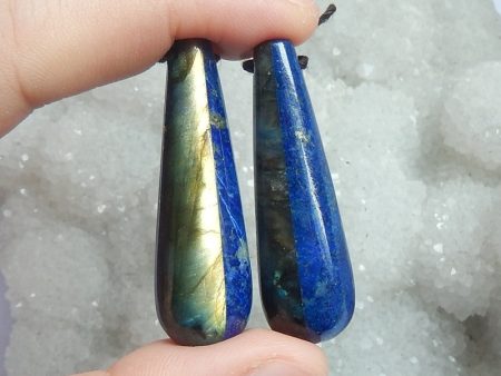 Intarsia of Labradorite and Lapis Lazuli Earring Beads 42x13x13mm, 19g Fashion