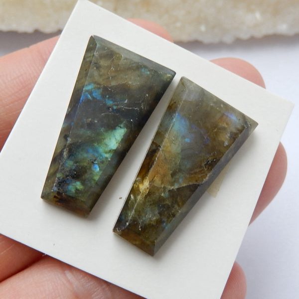 Natural Labradorite Cabochons Paired 26x14x5mm, 7.1g Online now