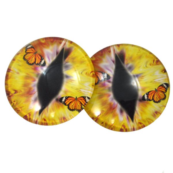 Yellow Dragon Glass Eyes with Monarch Butterflies on Sale