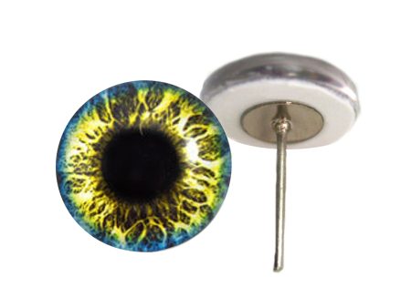 Blue and Yellow Fantasy Glass Eyes on Wire Pin Posts Cheap