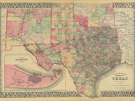 County Map of Texas by S. A. Mitchell 1881 For Sale