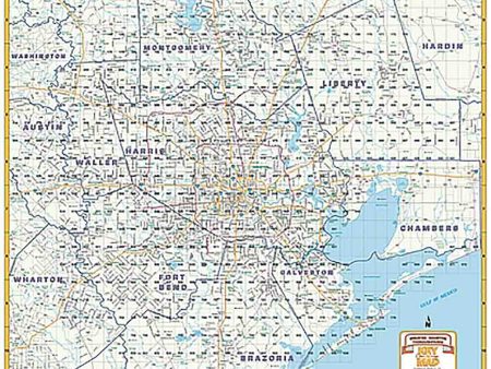 Greater Houston Thoroughfares Wall Map with Zip Codes by Key Maps Inc. For Sale