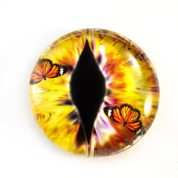 Yellow Dragon Glass Eyes with Monarch Butterflies on Sale