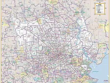 Harris County Major Thoroughfare Wall Map with Zip Codes by Key Maps Inc. For Sale