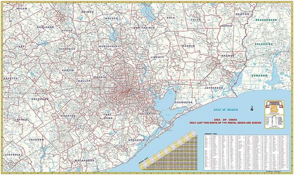 Roadways of Southeast Texas Wall Map with Zip Codes by Key Maps Inc. Online now