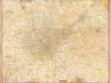 San Antonio Regional Area Major Arterial Wall Map - Antiqued Version Fashion