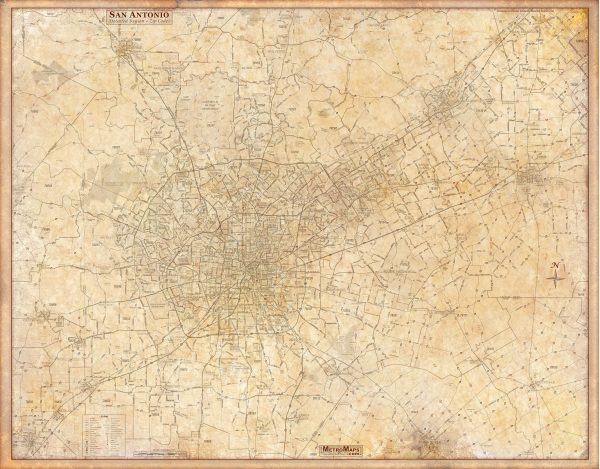 San Antonio Regional Area Major Arterial Wall Map - Antiqued Version Fashion